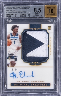 2020-21 Panini National Treasures "Rookie Patch Autographs" Gold FOTL #111 Anthony Edwards Signed Patch Rookie Card (#13/24) - BGS NM-MT+ 8.5/BGS 10